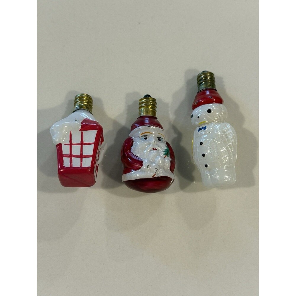 Lot of 3 Untested Vintage Glass Santa Claus Figural Christmas Tree Lights